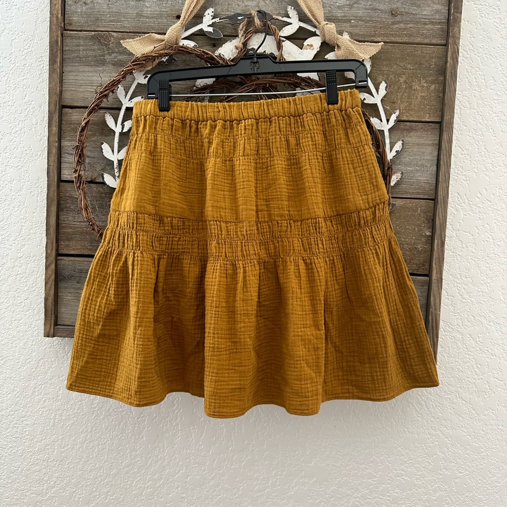 Madewell Double-Gauze Smocked Mini Skirt Antique gold ladies‎ Small - Picture 2 of 10